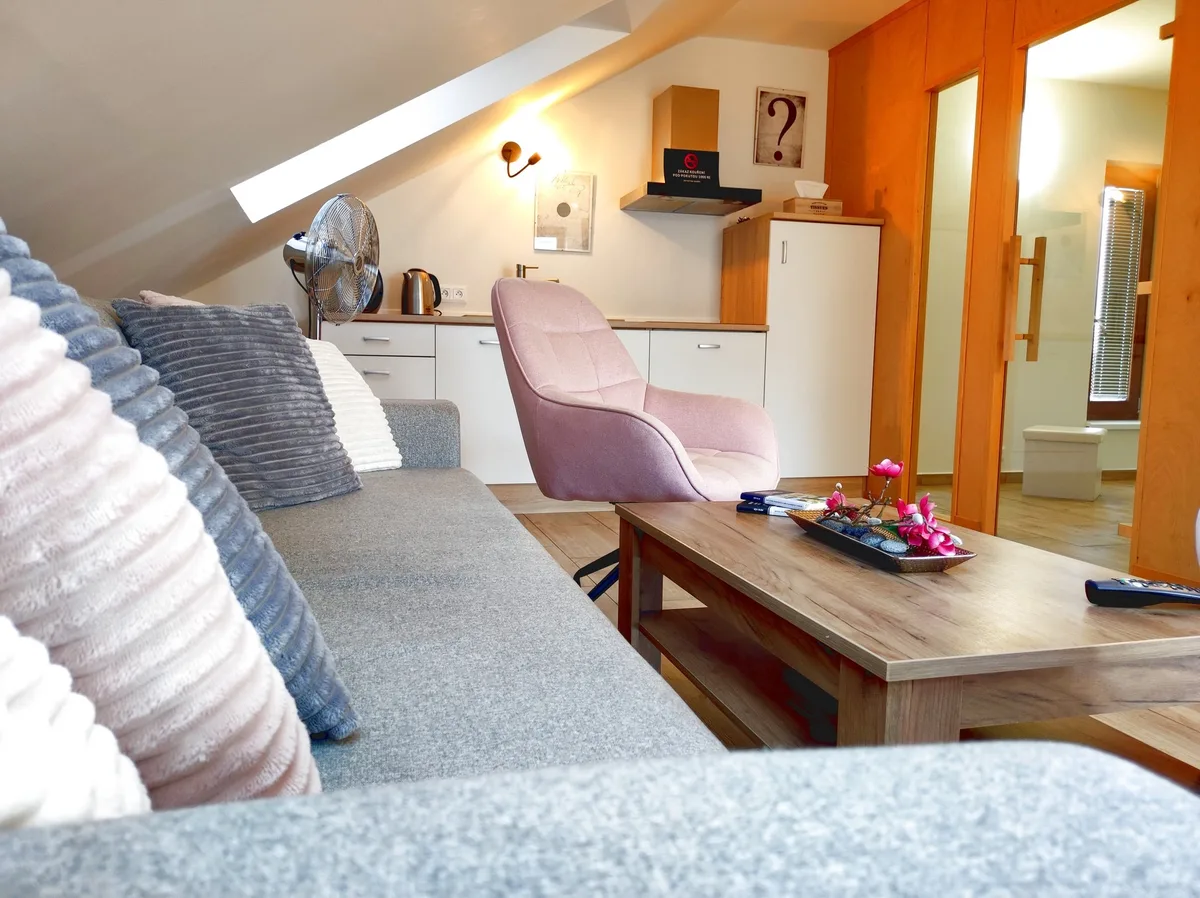 Wohnbereich des Apartments mit Sofa